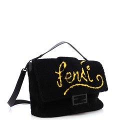 Fendi Baguette Messenger Bag Printed Shearling with Leather Large