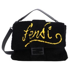 Fendi Baguette Messenger Bag Printed Shearling with Leather Large