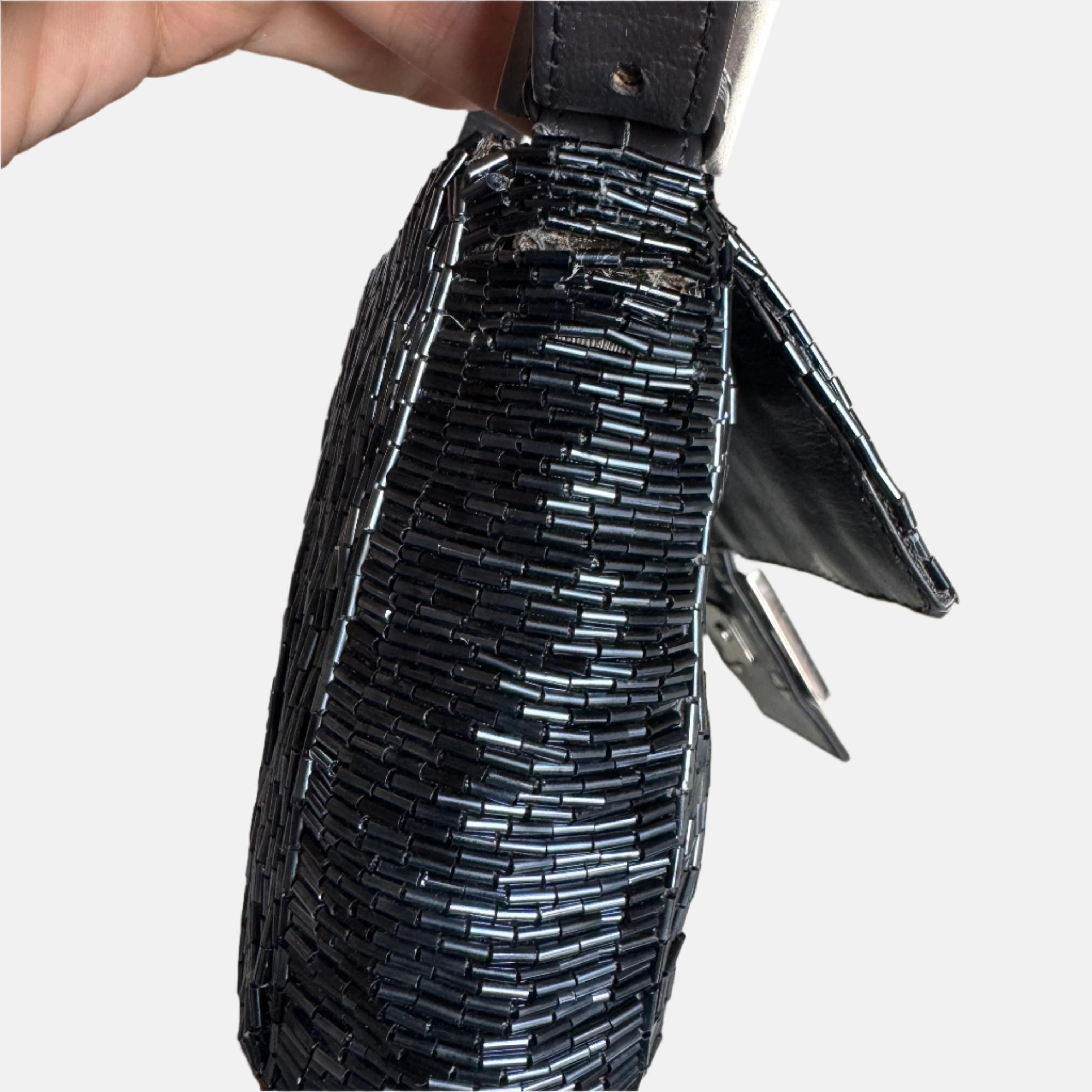 Fendi Baguette Metallic Navy Black Glittering Waterfall Beads Shoulder Bag For Sale 2