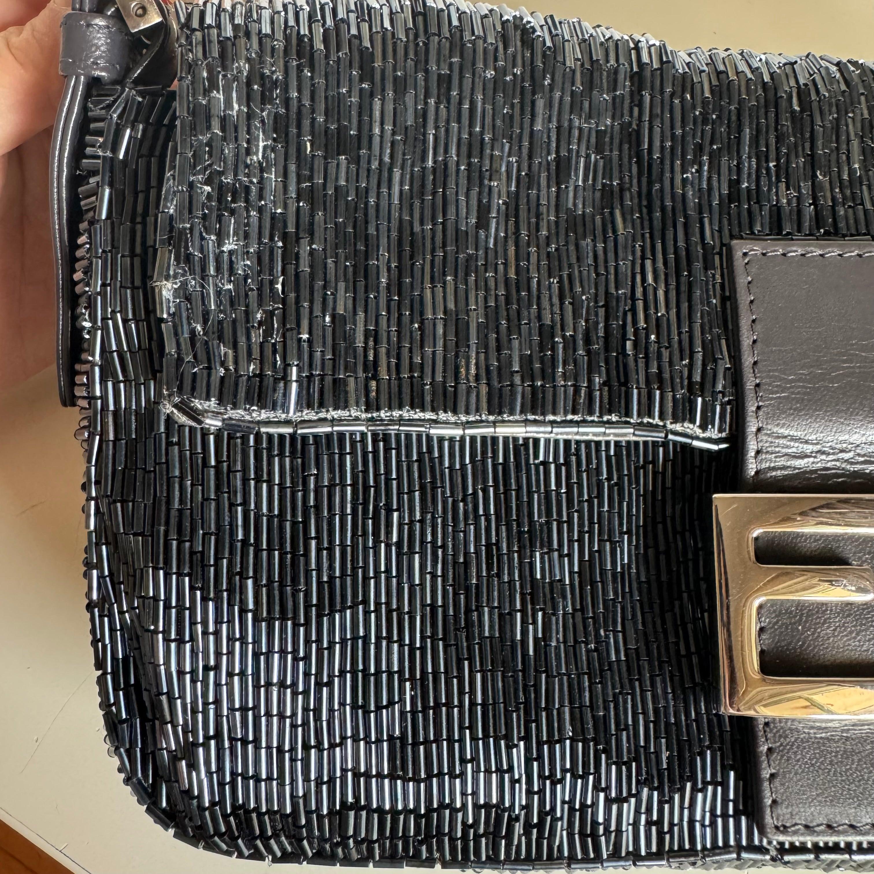 Fendi Baguette Metallic Navy Black Glittering Waterfall Beads Shoulder Bag For Sale 3