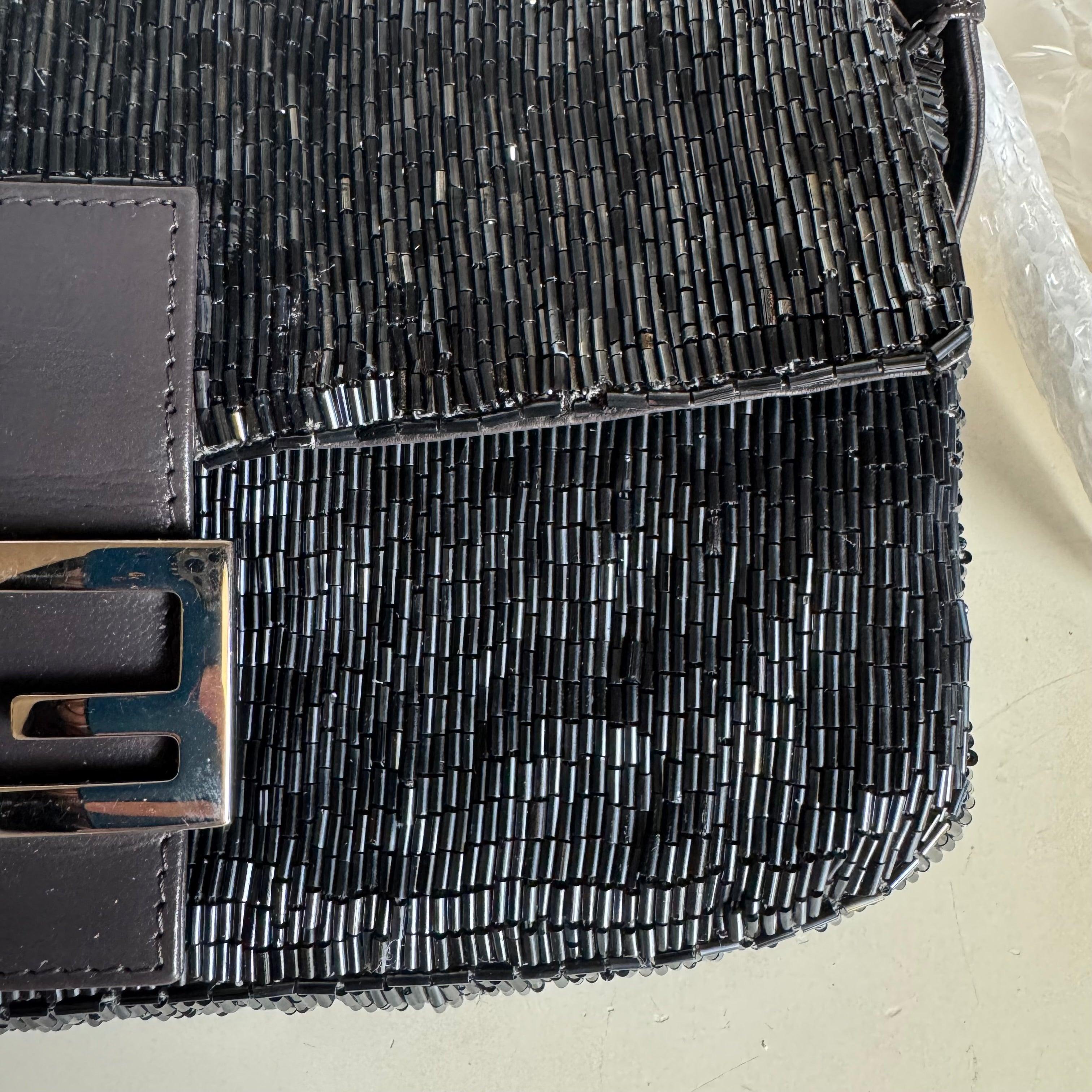 Fendi Baguette Metallic Navy Black Glittering Waterfall Beads Shoulder Bag For Sale 4