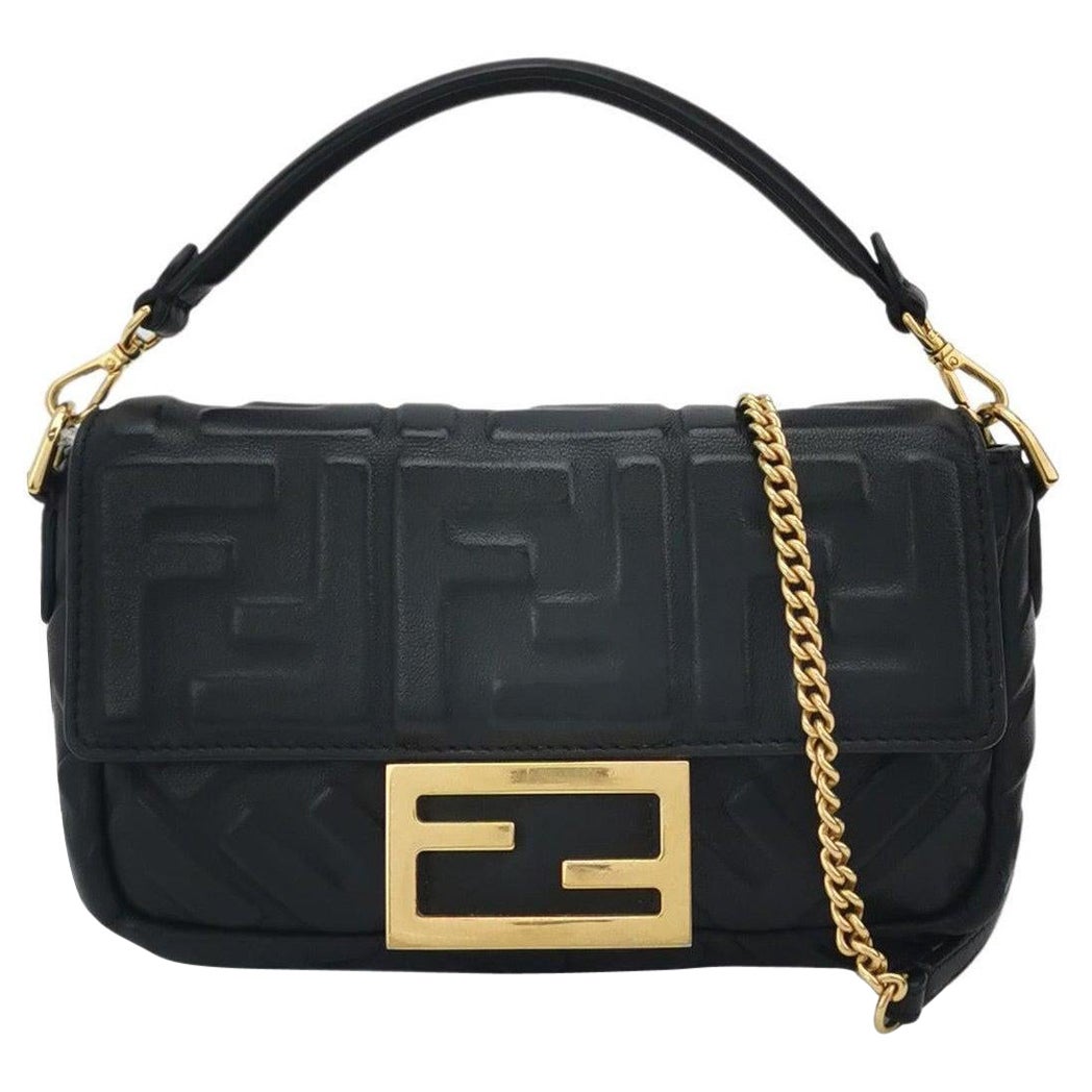 Fendi Baguette Mini Schwarze Nappa Leder-Umhängetasche