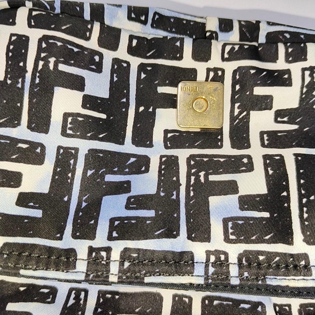 Fendi Baguette Mini Blue Black Zucca Nylon Gold Hardware Two-way Carry Bag 6