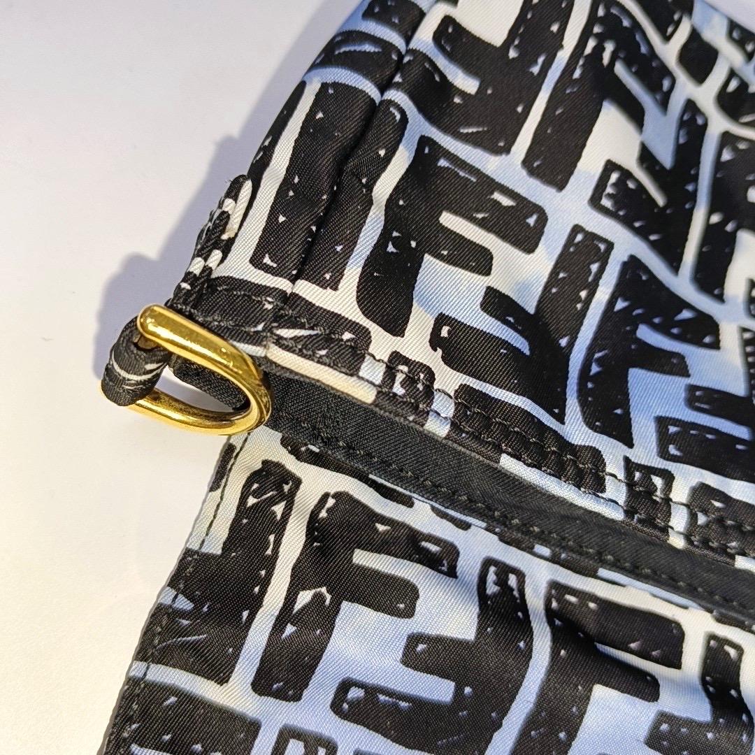 Fendi Baguette Mini Blue Black Zucca Nylon Gold Hardware Two-way Carry Bag 11