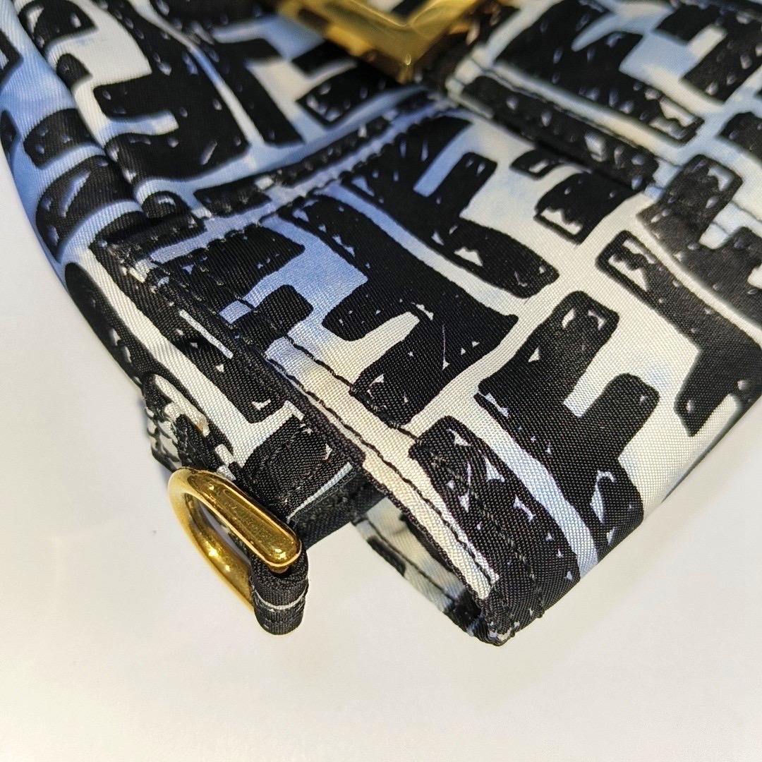 Fendi Baguette Mini Blue Black Zucca Nylon Gold Hardware Two-way Carry Bag 4