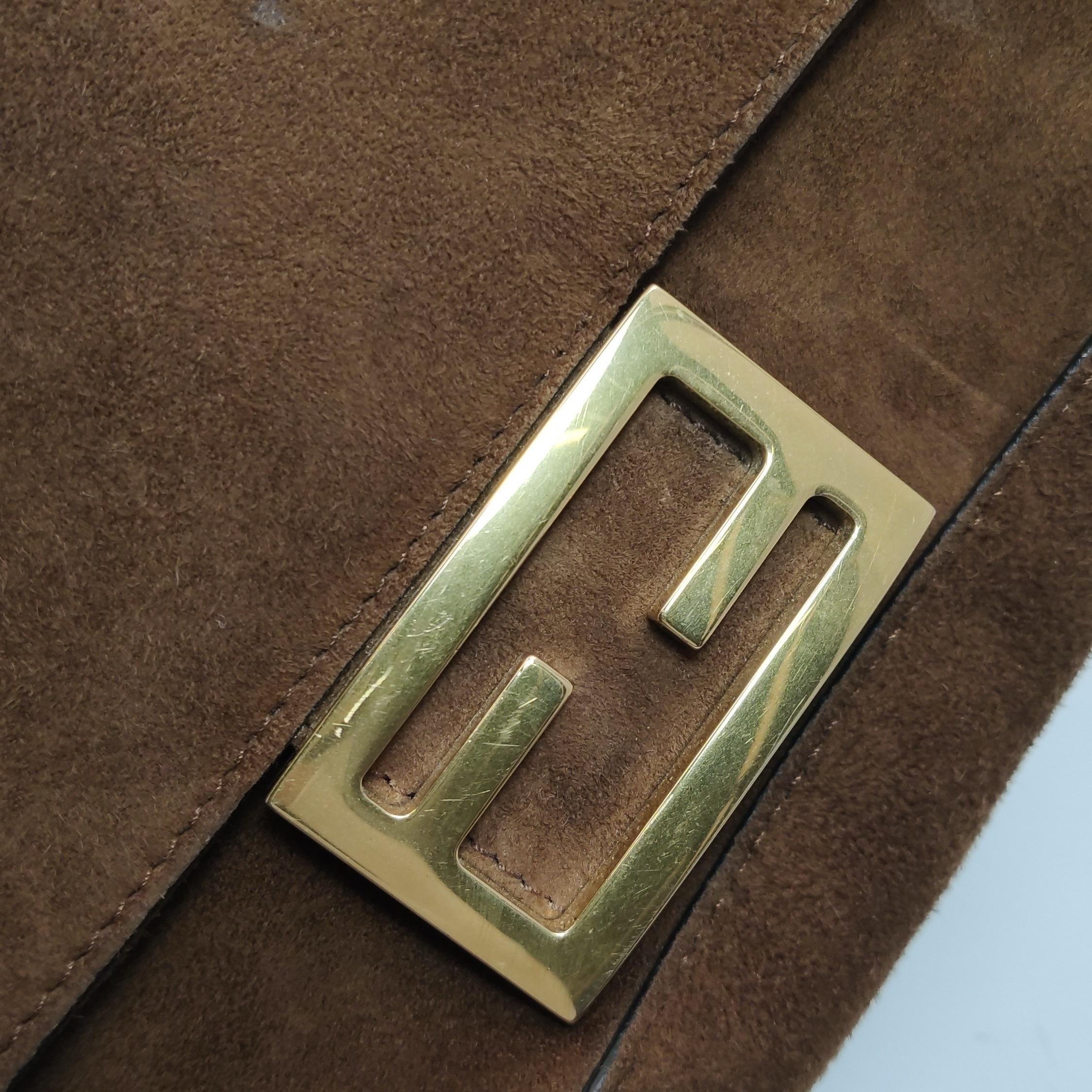 Fendi Baguette Mini Brown Suede Gold Hardware Crossbody Bag 8
