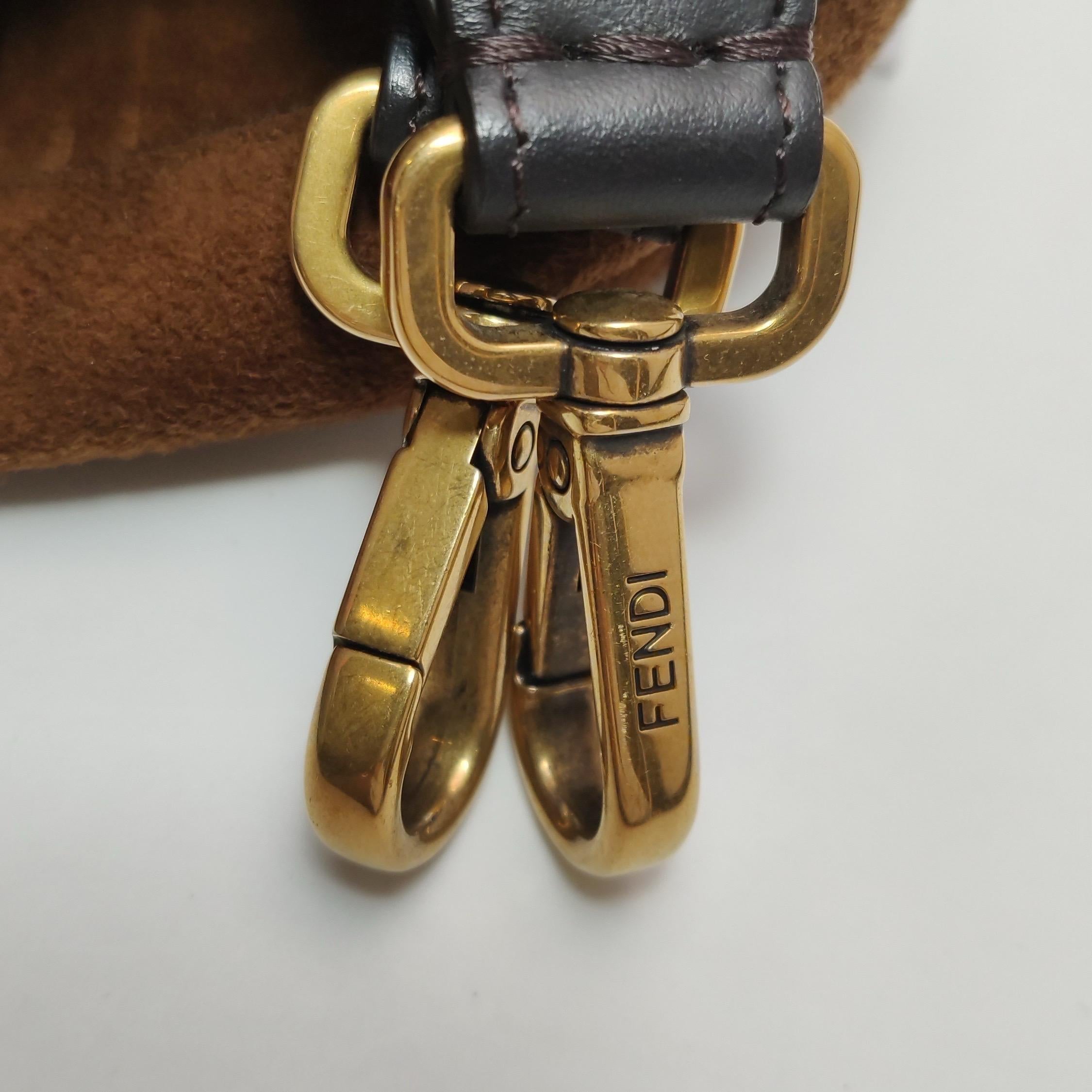 Fendi Baguette Mini Brown Suede Gold Hardware Crossbody Bag 14