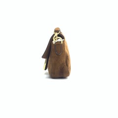Fendi Baguette Mini Brown Suede Gold Hardware Crossbody Bag