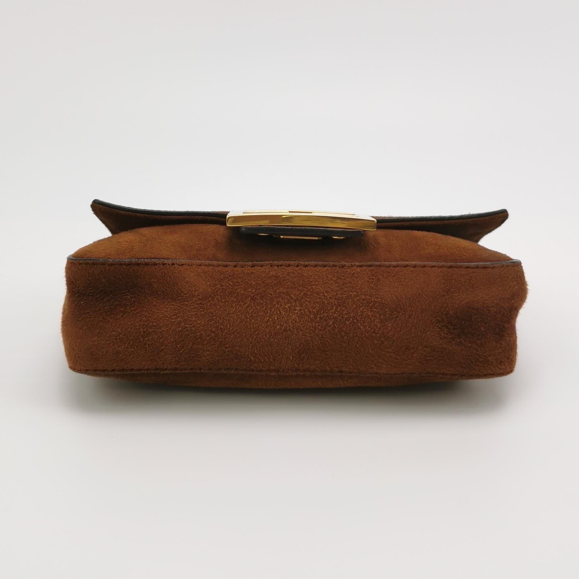 Fendi Baguette Mini Brown Suede Gold Hardware Crossbody Bag 3