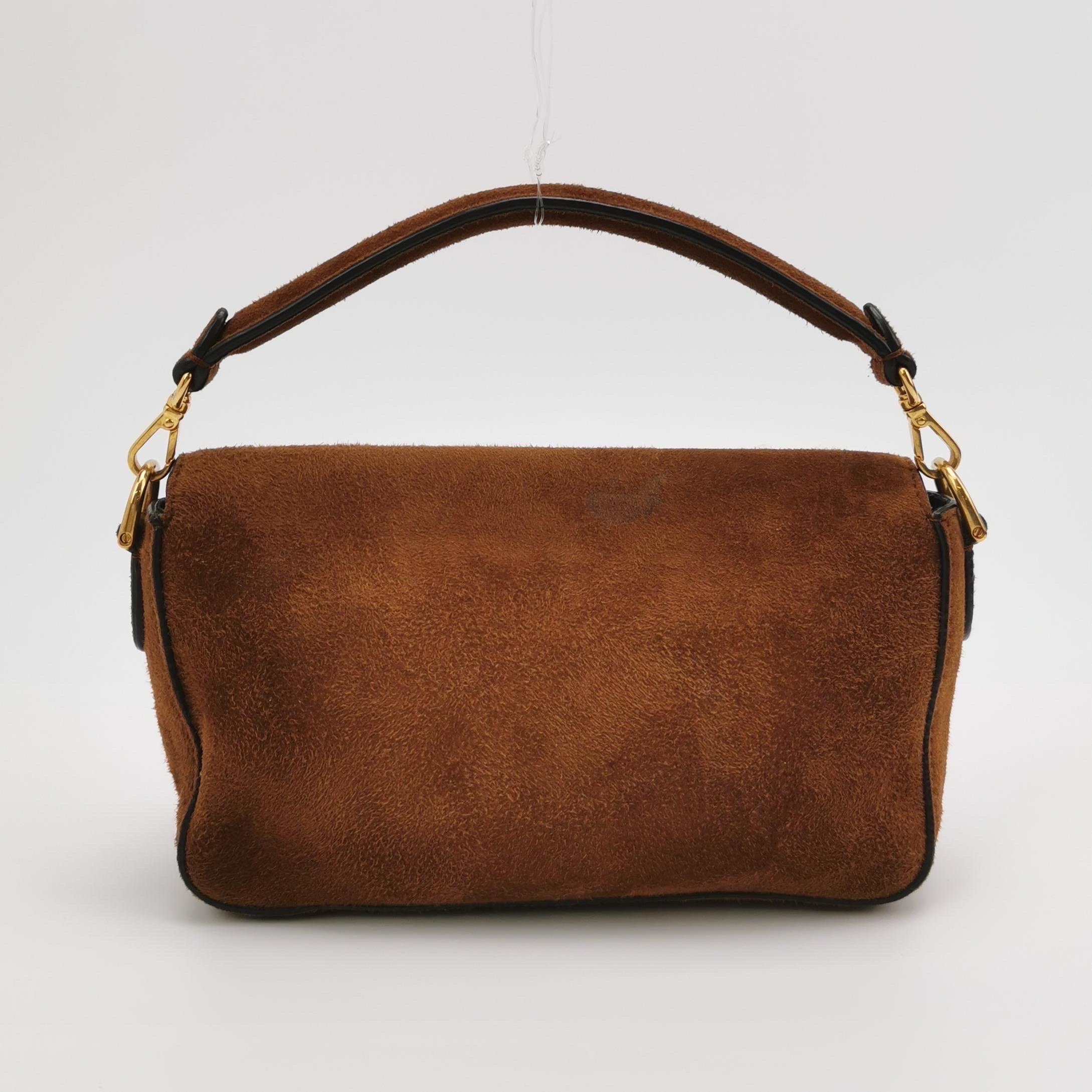 Fendi Baguette Mini Brown Suede Gold Hardware Crossbody Bag 4