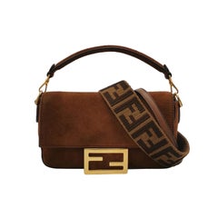 Fendi Baguette Mini Brown Suede Gold Hardware Crossbody Bag