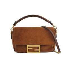 Fendi Baguette Mini Brown Suede Gold Hardware Crossbody Bag