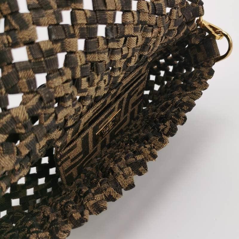 Fendi Baguette Mini Canvas Crochet Zucca Dark Green and Gold Hardware For Sale 1