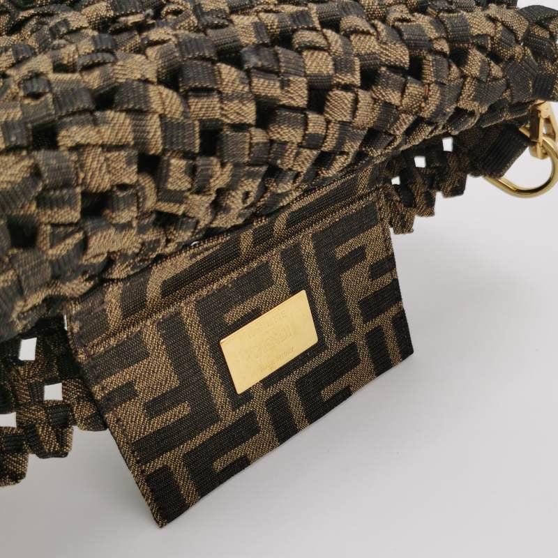 Fendi Baguette Mini Canvas Crochet Zucca Dark Green and Gold Hardware For Sale 4