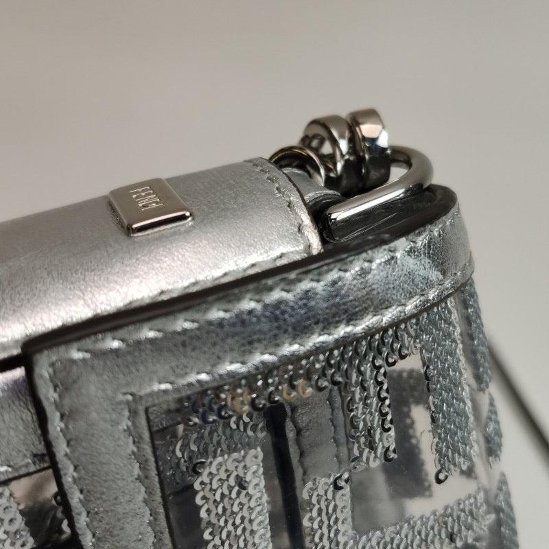 Fendi Baguette Mini Fendi x Nicki Minaj Silver PVC and Leather Crossbody Bag For Sale 8
