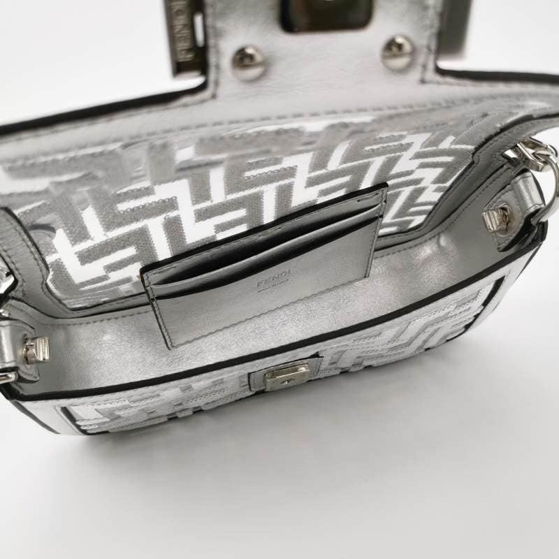 Fendi Baguette Mini Fendi x Nicki Minaj Silver PVC and Leather Crossbody Bag For Sale 4