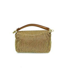 Fendi Baguette Mini Gold Beaded Chain Strap Crossbody Bag