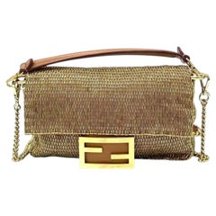 Fendi Baguette Mini Gold Beaded Chain Strap Crossbody Bag