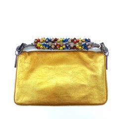 Fendi baguette mini gold nappa leather beaded strap