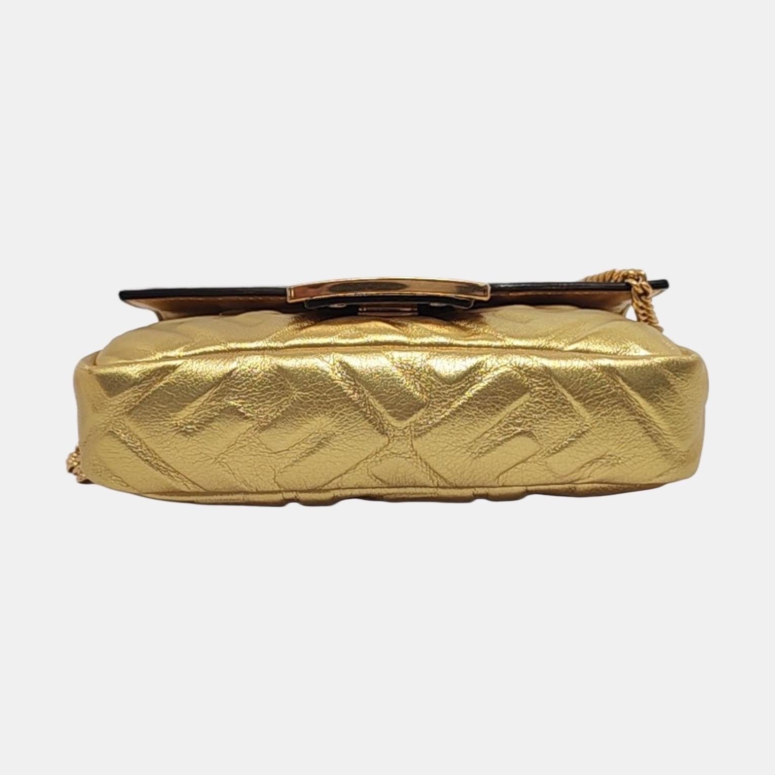 Fendi Baguette Mini Gold Nappa Leather Crossbody Bag For Sale 7