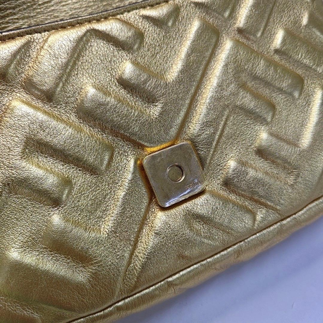 Fendi Baguette Mini Gold Nappa Leather Crossbody Bag For Sale 8