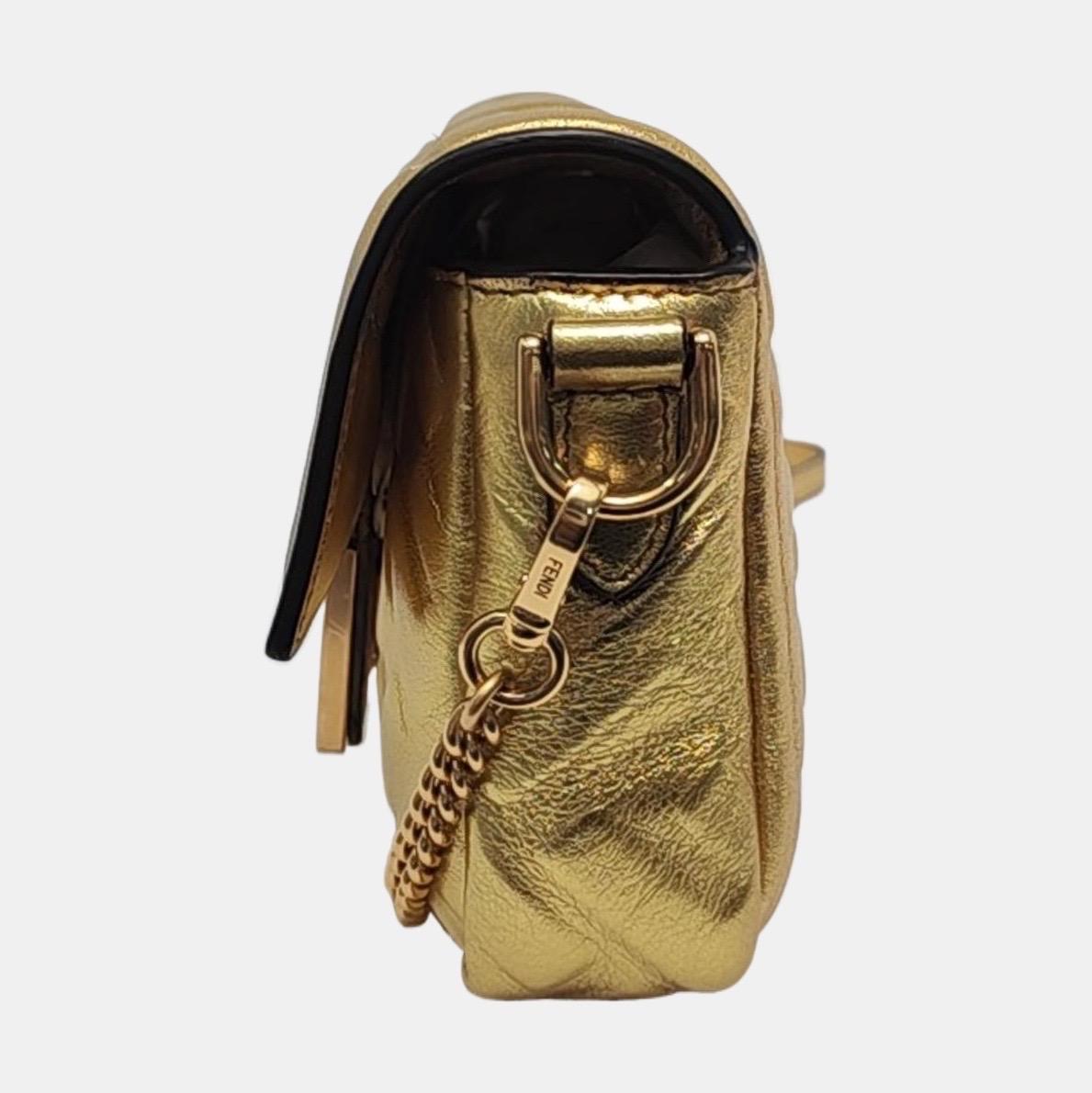 Brown Fendi Baguette Mini Gold Nappa Leather Crossbody Bag For Sale