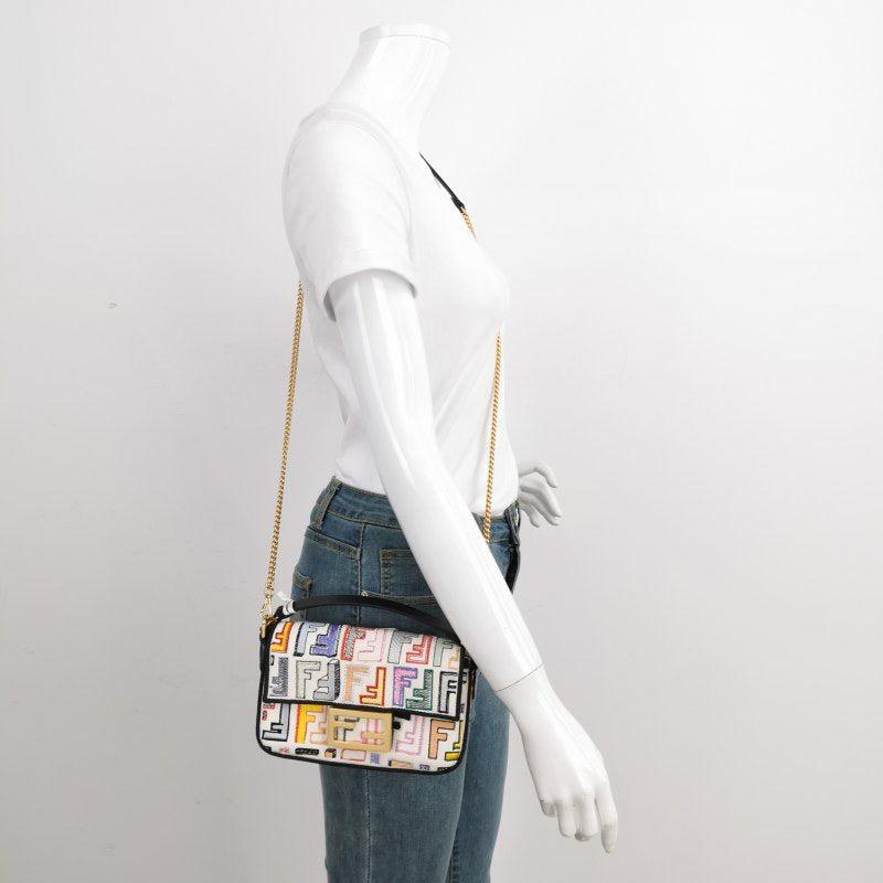 Fendi Baguette Mini Multicolor FF Zucca Canvas Crossbody Bag In Excellent Condition In AUBERVILLIERS, FR