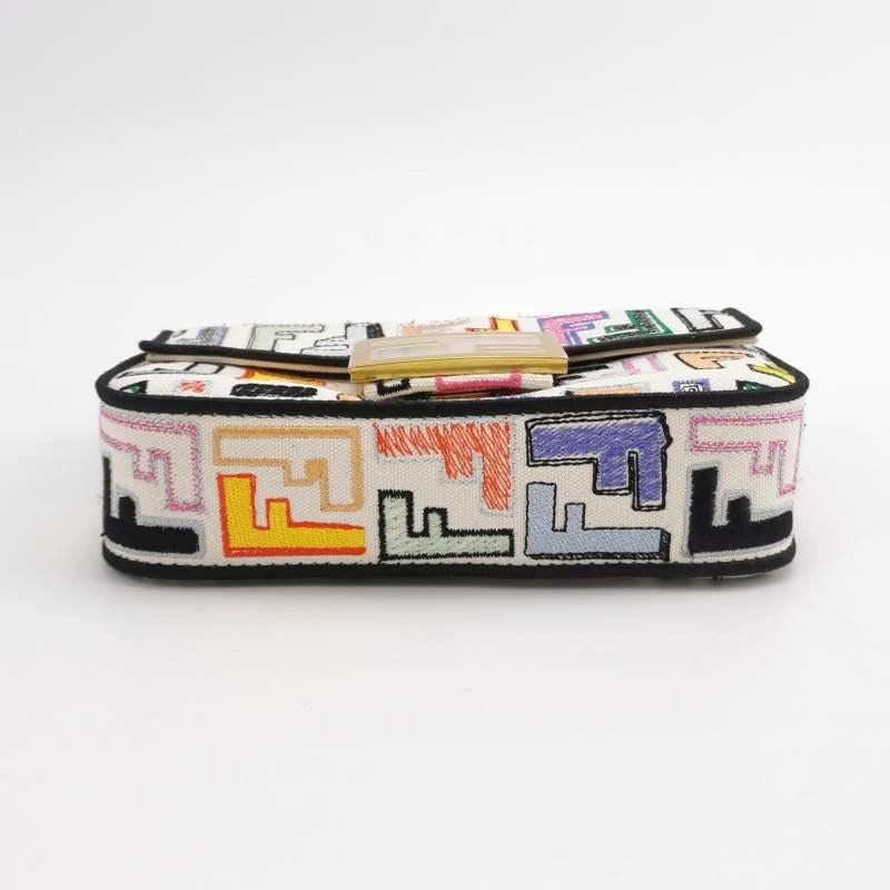 Women's Fendi Baguette Mini Multicolor FF Zucca Canvas Crossbody Bag