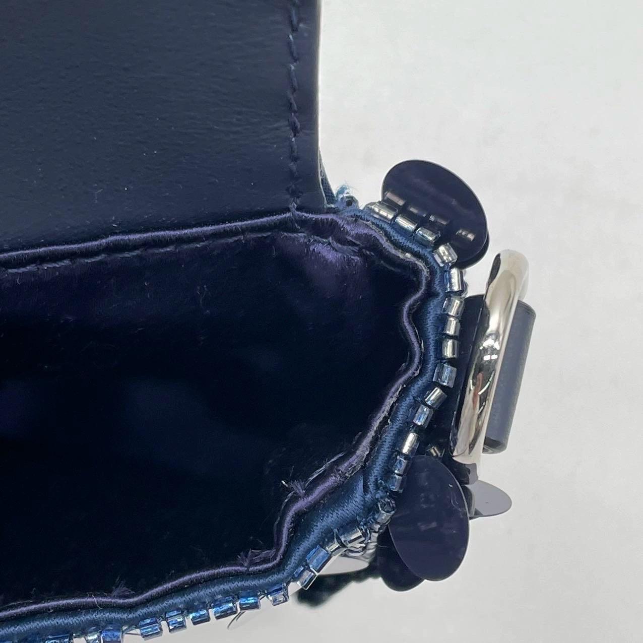 Fendi Baguette Mini Navy Sequins Chain Strap Crossbody Bag en vente 9