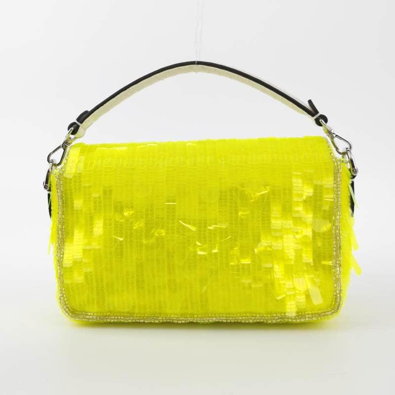Fendi Baguette Mini Neon Lime Green Sequins Chain Strap Crossbody Bag In New Condition In AUBERVILLIERS, FR