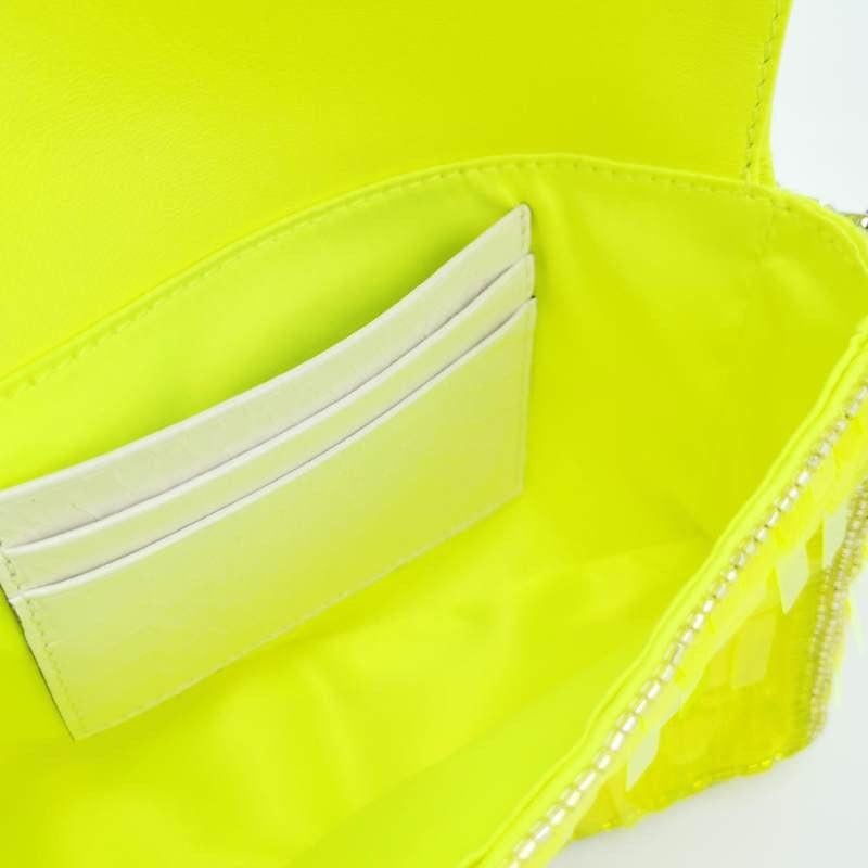 Women's Fendi Baguette Mini Neon Lime Green Sequins Chain Strap Crossbody Bag