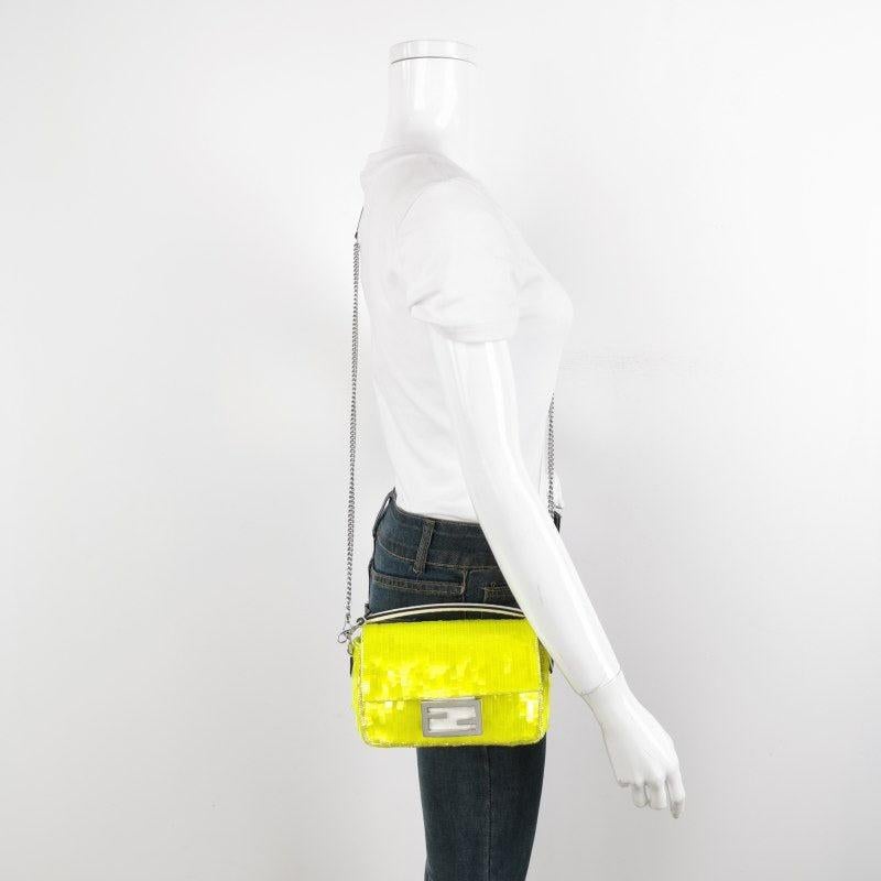 Fendi Baguette Mini Neon Lime Green Sequins Chain Strap Crossbody Bag 2