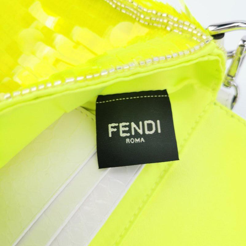 Fendi Baguette Mini Neon Lime Green Sequins Chain Strap Crossbody Bag 3
