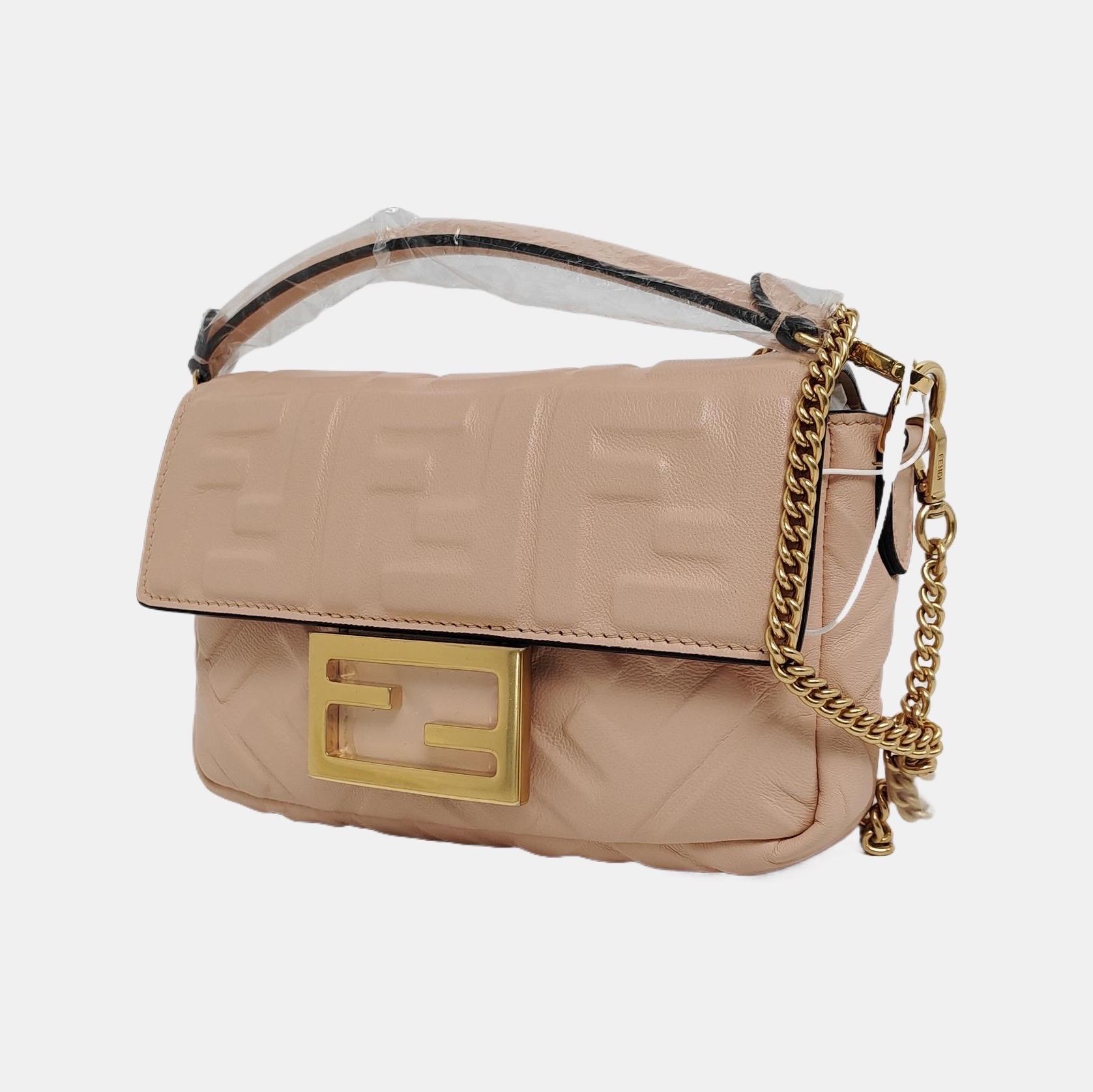 Brown Fendi Baguette Mini Pale Pink Nappa Leather Crossbody Bag For Sale