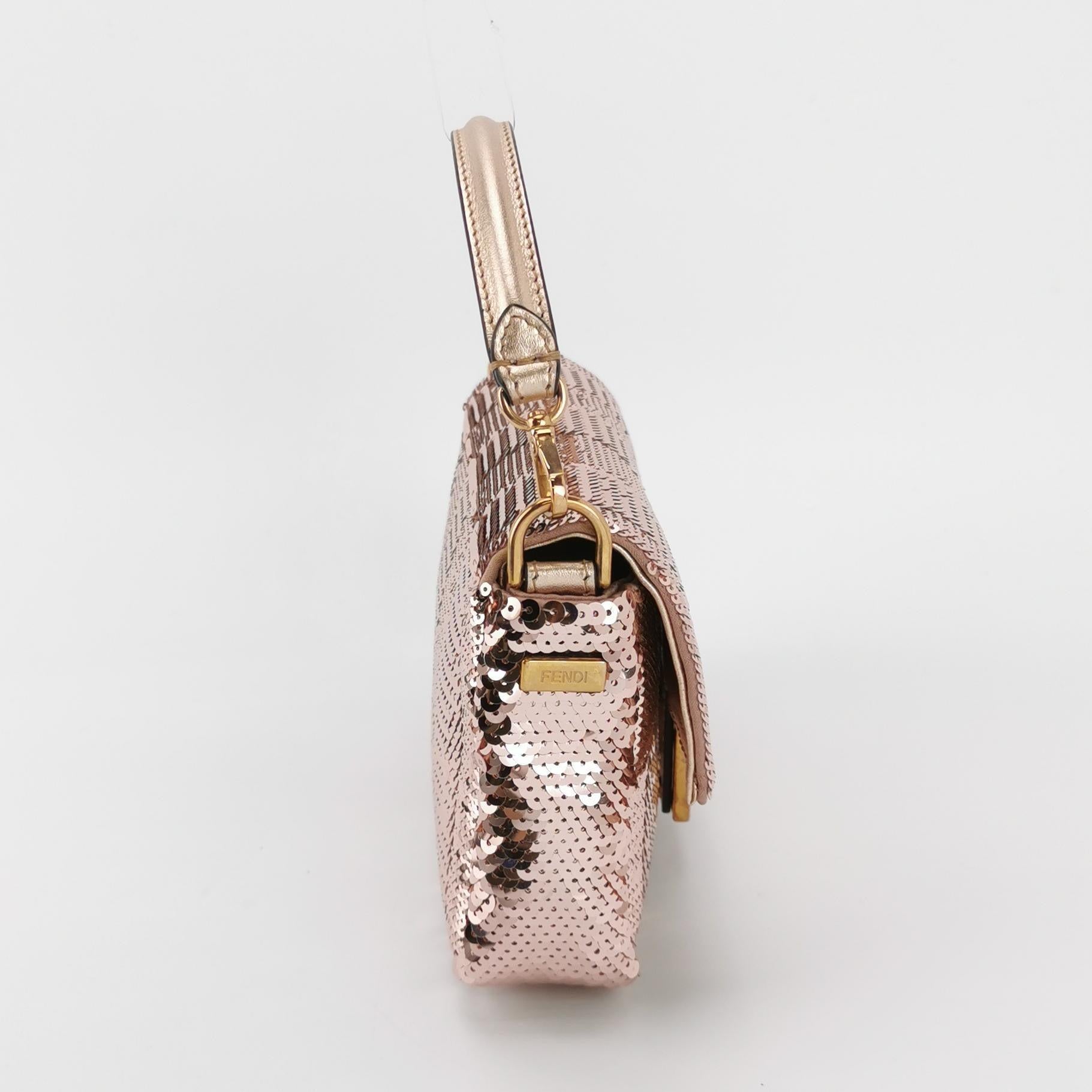Fendi Baguette Mini Pink Glitter Sequins Valentine's Special Crossbody Bag 1