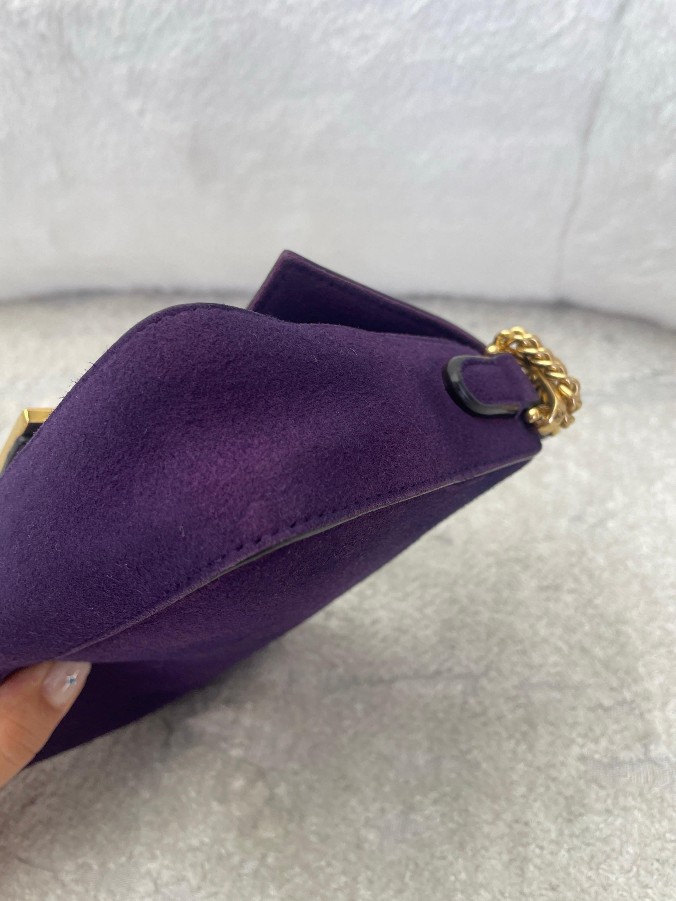 Fendi Baguette Mini Purple Suede Gold Hardware Crossbody Bag For Sale 6