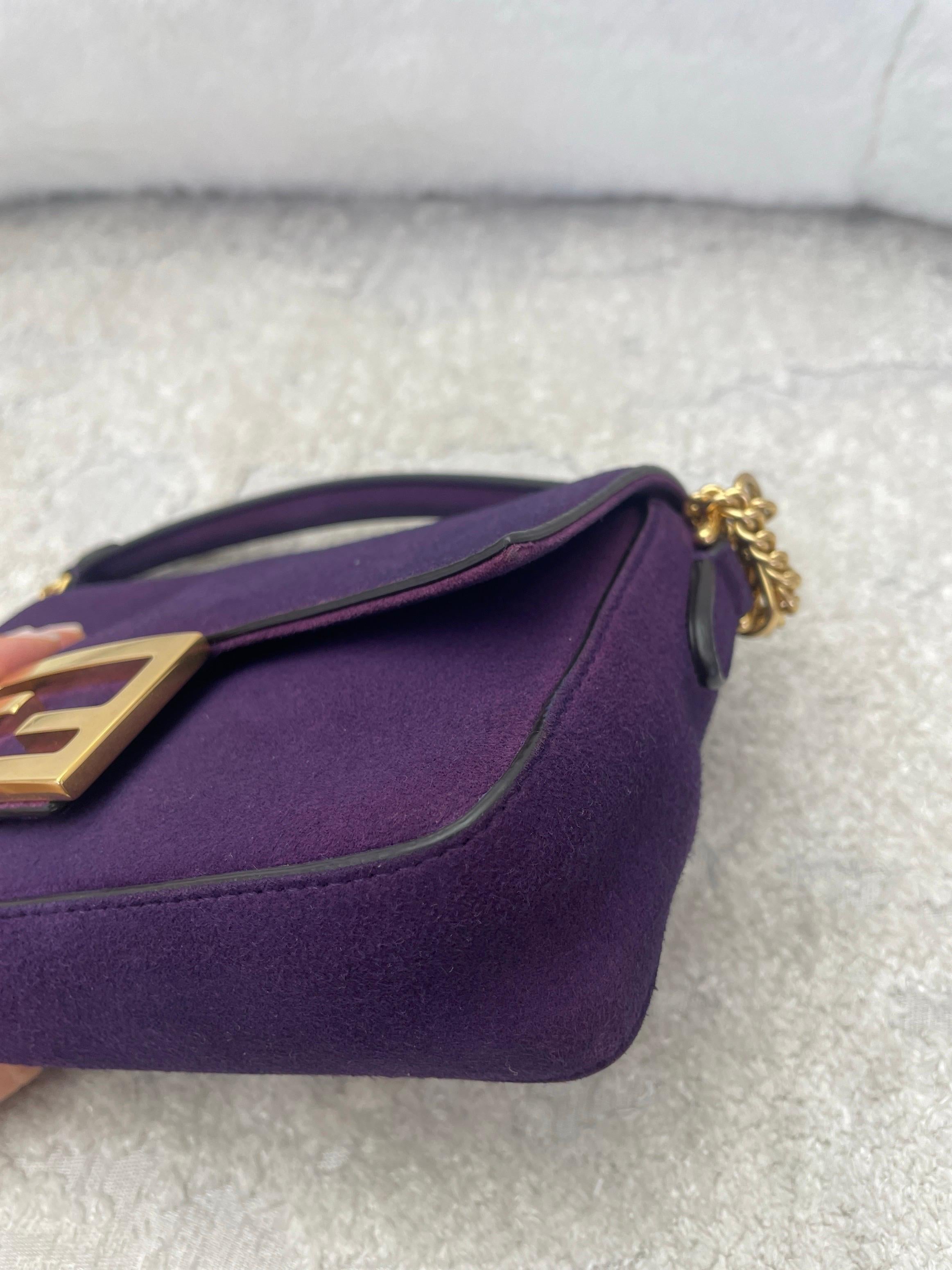 Fendi Baguette Mini Purple Suede Gold Hardware Crossbody Bag For Sale 7