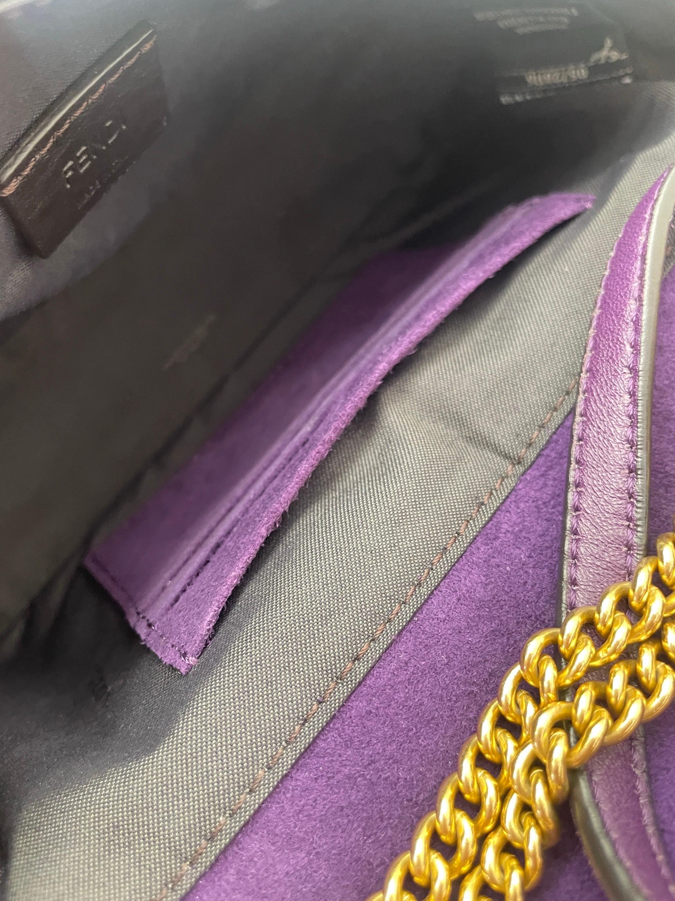 Fendi Baguette Mini Purple Suede Gold Hardware Crossbody Bag For Sale 8