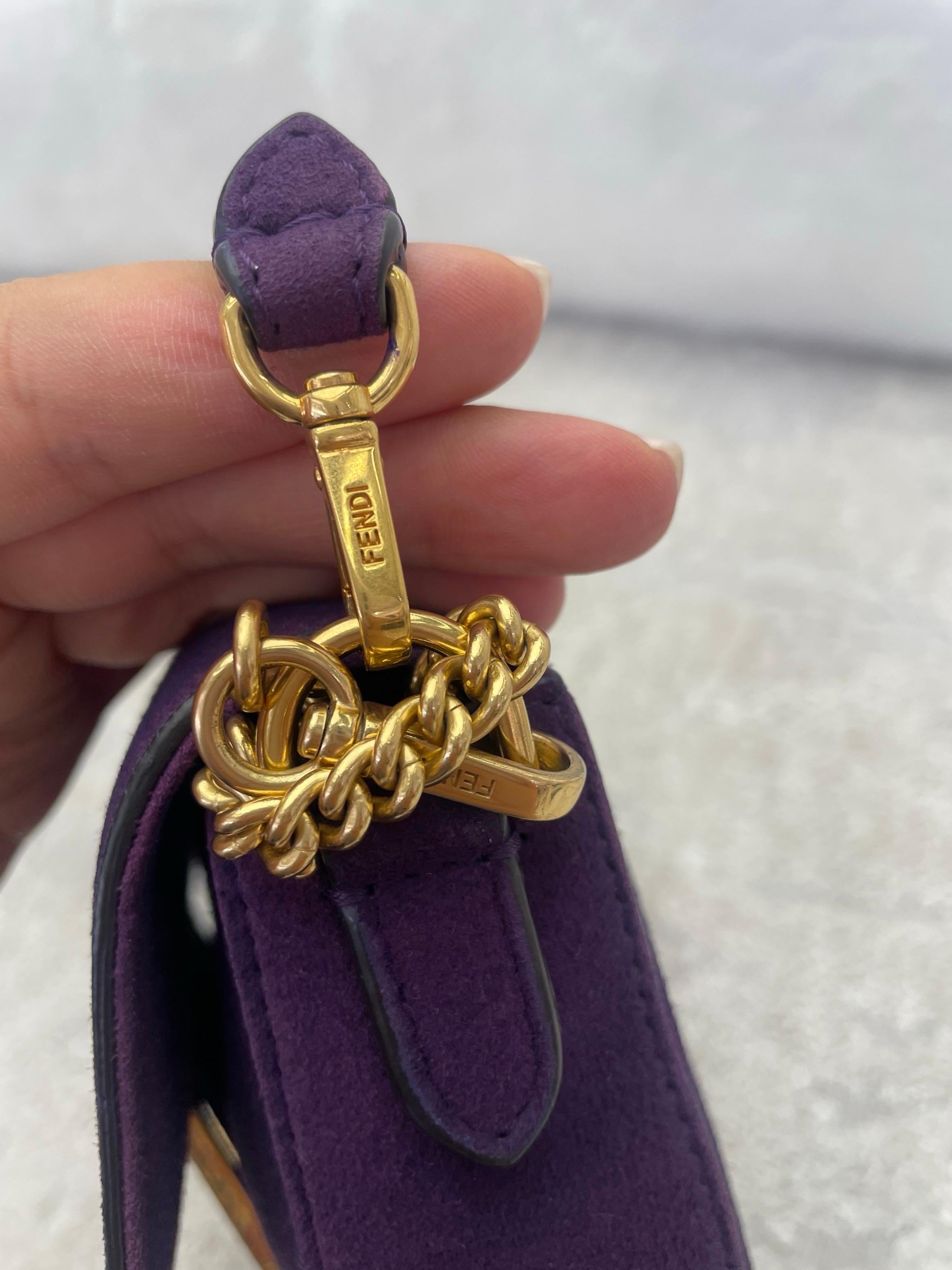Fendi Baguette Mini Purple Suede Gold Hardware Crossbody Bag For Sale 10