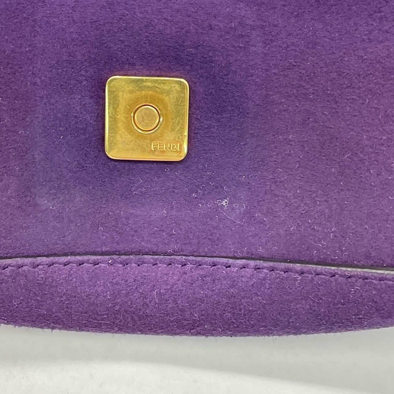 Fendi Baguette Mini Purple Suede Gold Hardware Crossbody Bag For Sale 13