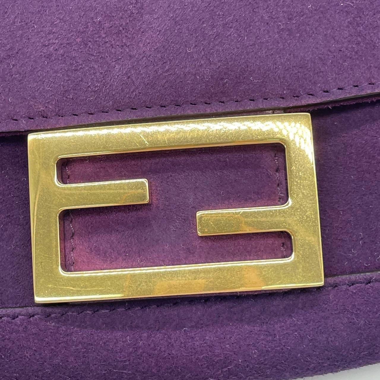 Fendi Baguette Mini Purple Suede Gold Hardware Crossbody Bag For Sale 15