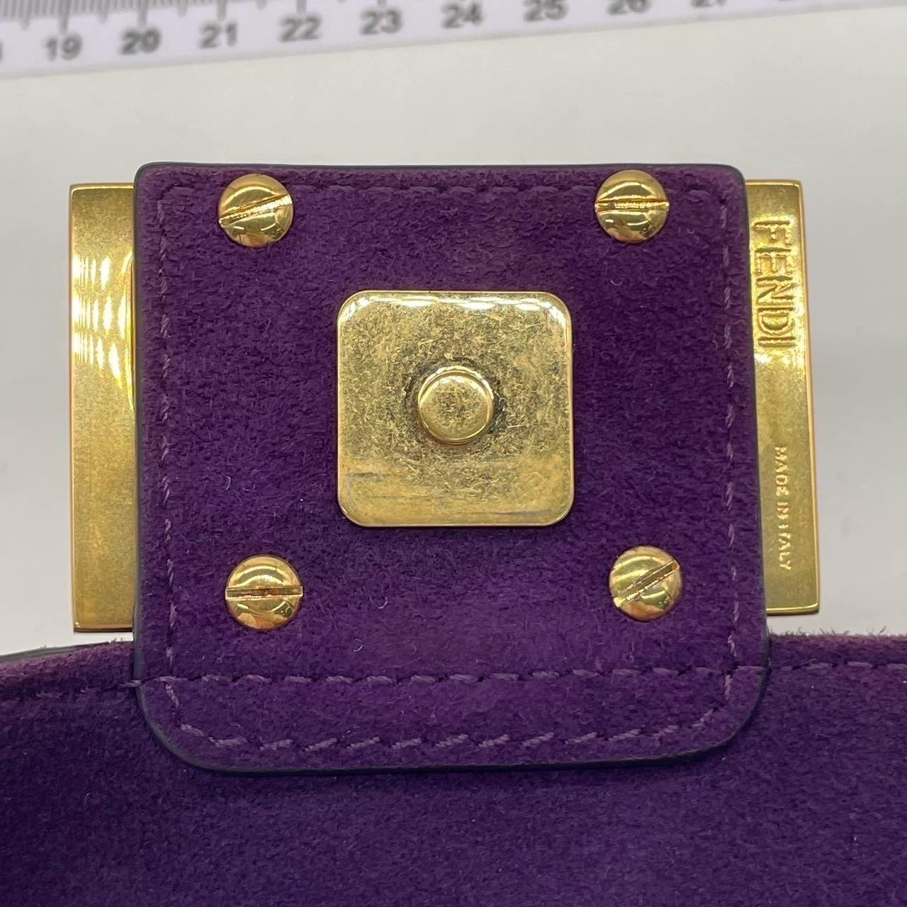 Fendi Baguette Mini Purple Suede Gold Hardware Crossbody Bag For Sale 16