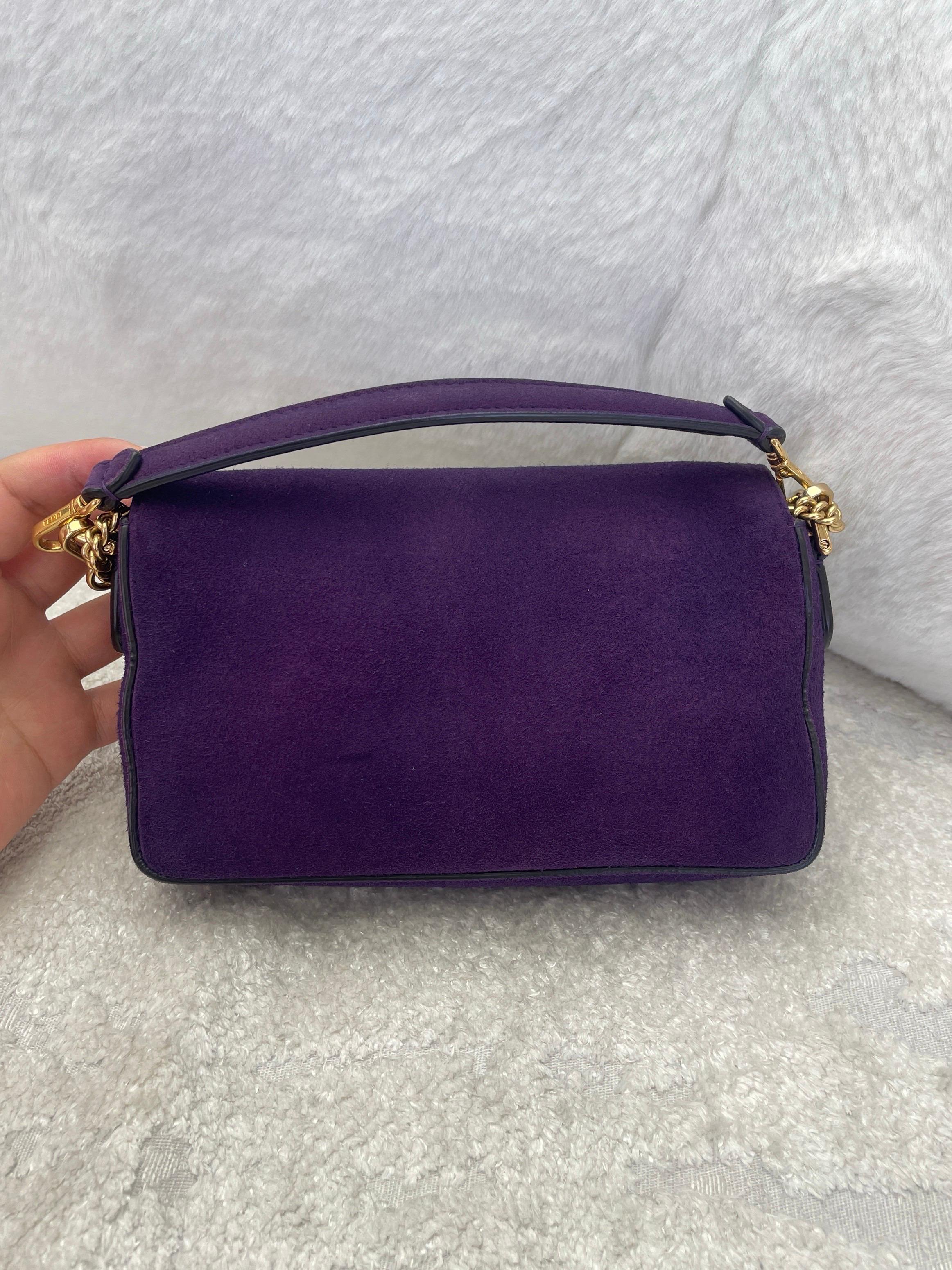 Women's Fendi Baguette Mini Purple Suede Gold Hardware Crossbody Bag For Sale
