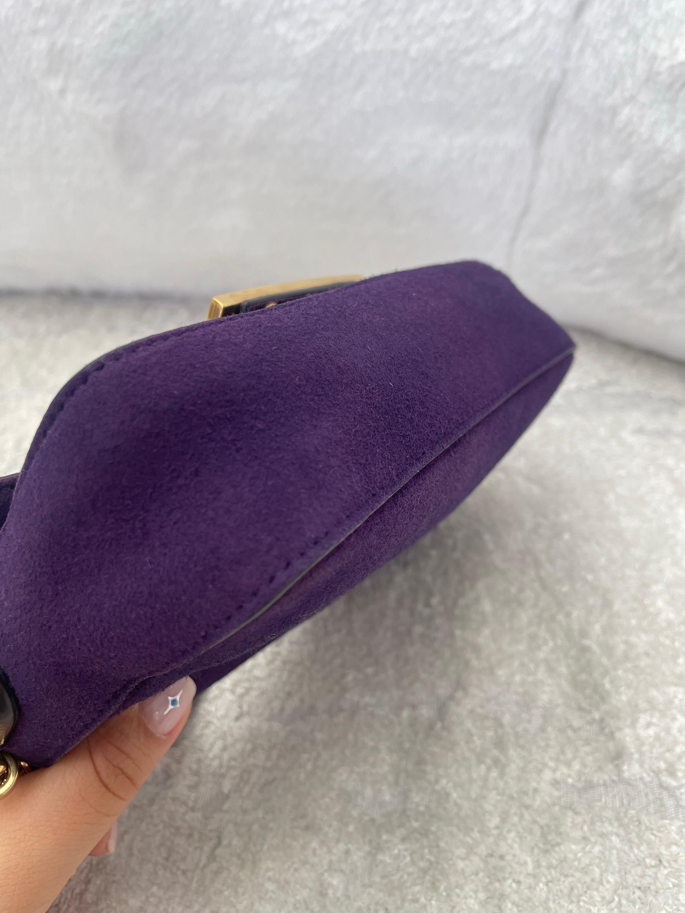 Fendi Baguette Mini Purple Suede Gold Hardware Crossbody Bag For Sale 1