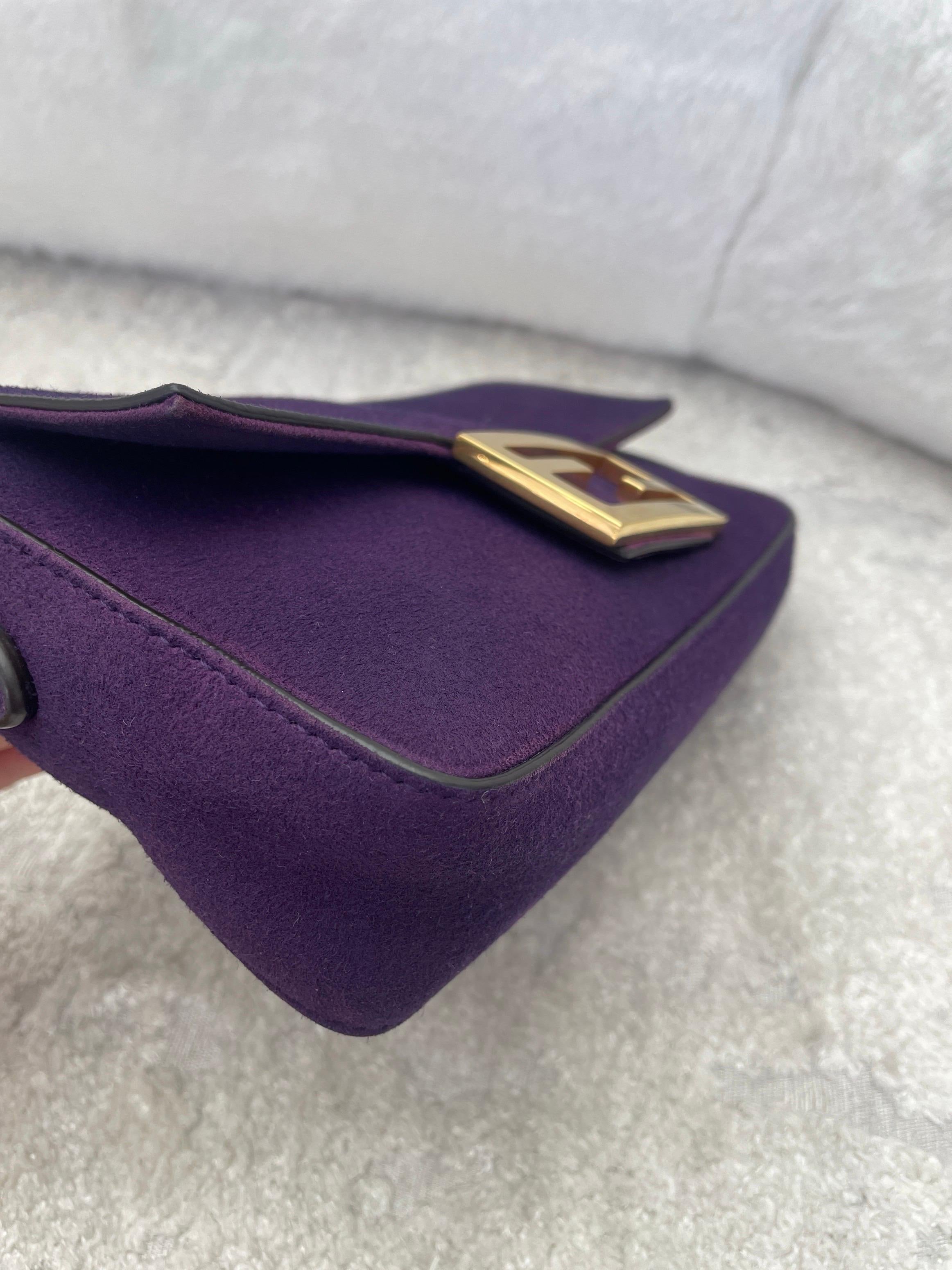 Fendi Baguette Mini Purple Suede Gold Hardware Crossbody Bag For Sale 3