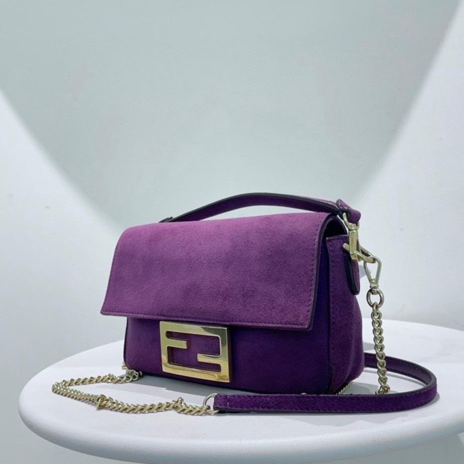 Fendi Baguette Mini Purple Suede Gold Hardware Crossbody Bag For Sale 4