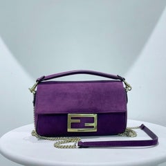 Fendi Baguette Mini Purple Suede Gold Hardware Crossbody Bag