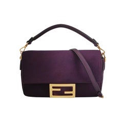 Fendi Baguette Mini Purple Suede Gold Hardware Crossbody Bag