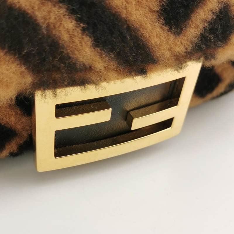 Fendi Baguette Mini Shearling Vitello Dolce Marco FF 1974 Tobacco Brown Zucca For Sale 3