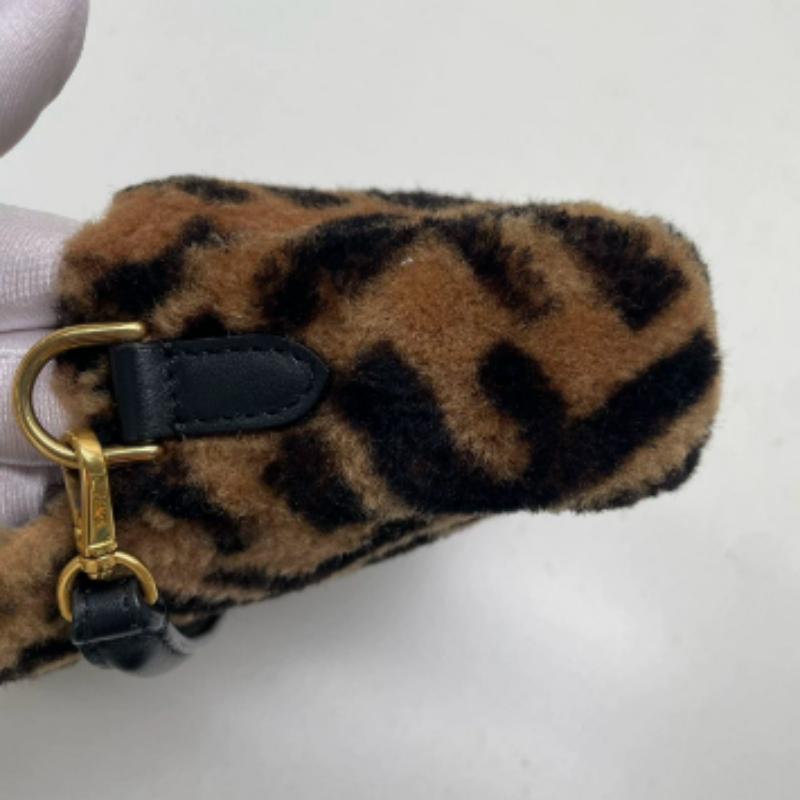 Fendi Baguette Mini Shearling Vitello Dolce Marco FF Tobacco Black Brown Zucca For Sale 5
